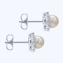 Load image into Gallery viewer, Round Diamond Halo Freshwater Pearl Stud Earrings
