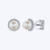 Pearl with Diamond Halo Studs