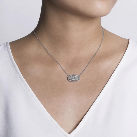 Two-Tone Pavé Diamond Oval Pendant Necklace