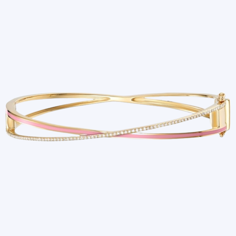 Criss-Cross Diamond & Pink Enamel Bracelet