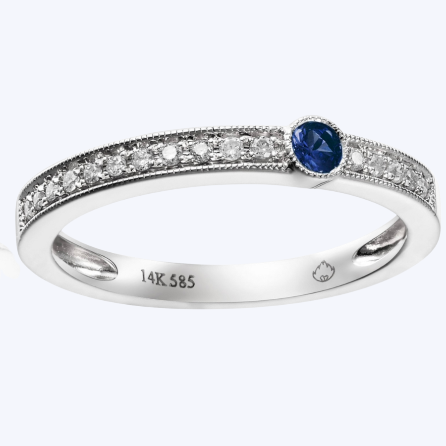 Milgrain Edge Diamond & Sapphire Ring