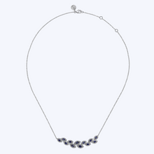 Load image into Gallery viewer, Diamond &amp; Blue Sapphire Floral Bar Necklace

