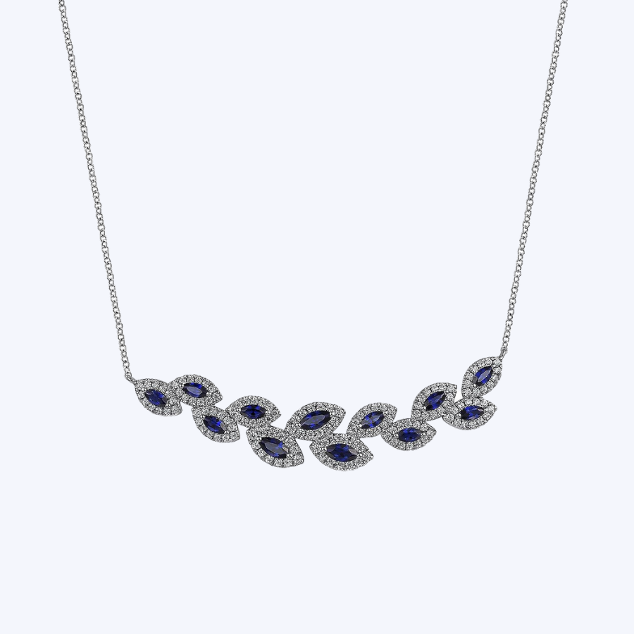 Diamond & Blue Sapphire Floral Bar Necklace