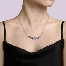 Load image into Gallery viewer, Diamond &amp; Blue Sapphire Floral Bar Necklace
