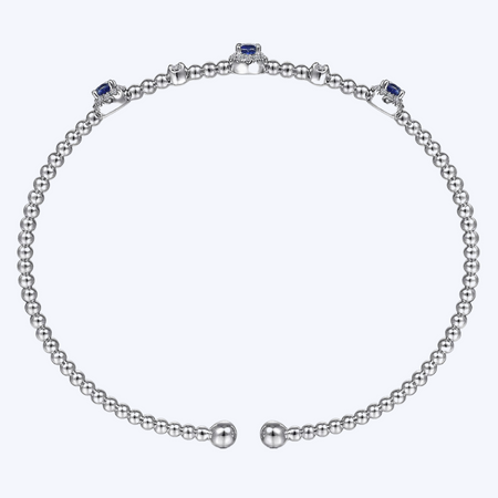 Bujukan Bead Cuff Bracelet with Sapphire and Diamond Halo Stations