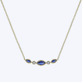 Marquise Shape Sapphire & Bezel Set Diamond Bar Necklace