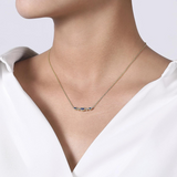 Marquise Shape Sapphire & Bezel Set Diamond Bar Necklace