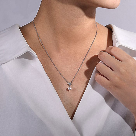 Cultured Pearl & Floral Diamond Pendant Necklace