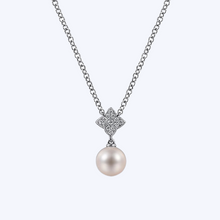 Load image into Gallery viewer, Cultured Pearl &amp; Floral Diamond Pendant Necklace
