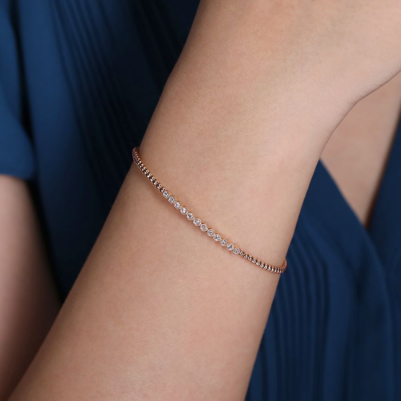 Bujukan Bead Cuff Bracelet with Bezel Set Diamond Stations